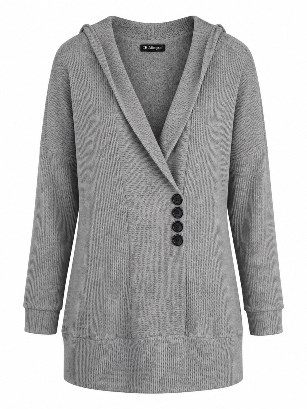 Allegra K Women's Gray Waffle Knit Hooded Sweater Tunic Shawl Collar Sweater